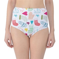 Cute Doodle Christmas Gloves And Stockings Seamless Pattern Classic High-Waist Bikini Bottoms