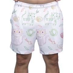 Cats And Food Doodle Seamless Pattern Men s Shorts