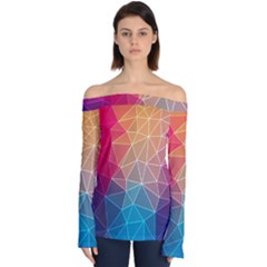 Multicolored Geometric Origami Idea Pattern Off Shoulder Long Sleeve Top by Jancukart