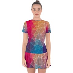 Multicolored Geometric Origami Idea Pattern Drop Hem Mini Chiffon Dress