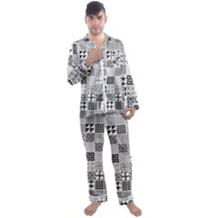 Black And White Geometric Patterns Men s Long Sleeve Satin Pajamas Set