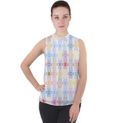 Spirals Twirls Abstract Geometric Art Pattern Mock Neck Chiffon Sleeveless Top