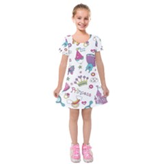 Princess Element Background Material Kids  Short Sleeve Velvet Dress