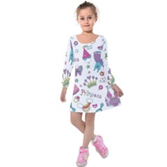 Princess Element Background Material Kids  Long Sleeve Velvet Dress