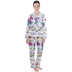 Princess Element Background Material Women s Long Sleeve Satin Pajamas Set	