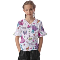 Princess Element Background Material Kids  V-Neck Horn Sleeve Blouse