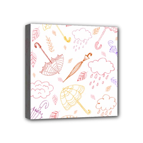 Weather Umbrella Rain Cloud Seamless Doodle Pattern Mini Canvas 4  X 4  (stretched)