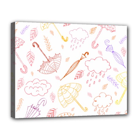 Weather Umbrella Rain Cloud Seamless Doodle Pattern Canvas 14  X 11  (stretched) by Jancukart