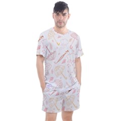 Weather Umbrella Rain Cloud Seamless Doodle Pattern Men s Mesh Tee And Shorts Set