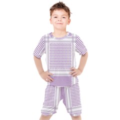 Square Purple Pattern Bead Purple Keffiyeh Purple Geometric Headdress Angle Violet Rectangle Kids  Tee And Shorts Set