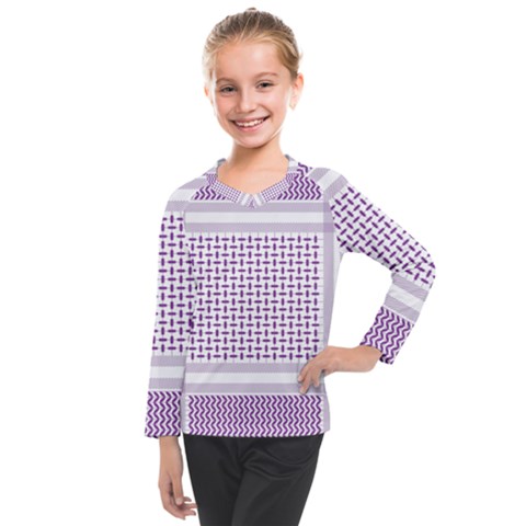 Square Purple Pattern Bead Purple Keffiyeh Purple Geometric Headdress Angle Violet Rectangle Kids  Long Mesh Tee by Jancukart