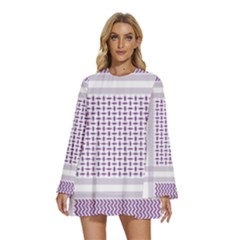 Square Purple Pattern Bead Purple Keffiyeh Purple Geometric Headdress Angle Violet Rectangle Round Neck Long Sleeve Bohemian Style Chiffon Mini Dress by Jancukart