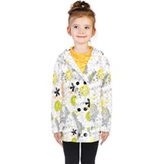 Doodle Flowers Hand Drawing Pattern Kids  Double Breasted Button Coat