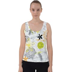 Doodle Flowers Hand Drawing Pattern Velvet Tank Top