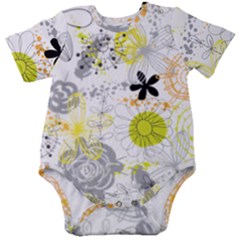 Doodle Flowers Hand Drawing Pattern Baby Short Sleeve Bodysuit by Jancukart