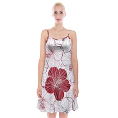 Red Hibiscus Flowers Art Spaghetti Strap Velvet Dress