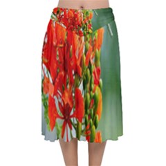 Gathering Sping Flowers  Velvet Flared Midi Skirt