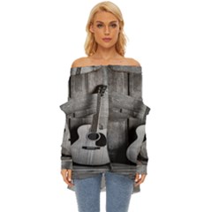 Acoustic Guitar Off Shoulder Chiffon Pocket Shirt by artworkshop