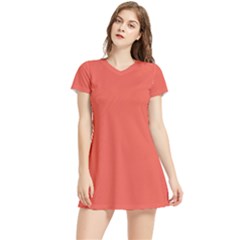 Fire Opal Red	 - 	short Sleeve V-neck Sports Dress by ColorfulSportsWear