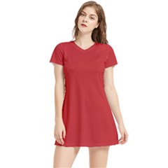 Valiant Poppy Red	 - 	short Sleeve V-neck Sports Dress by ColorfulSportsWear