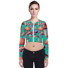 Mushroom Forest Long Sleeve Zip Up Bomber Jacket