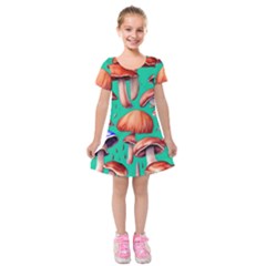 Mushroom Forest Kids  Short Sleeve Velvet Dress by GardenOfOphir