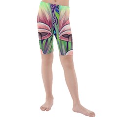 Tiny Forest Mushrooms Kids  Mid Length Swim Shorts