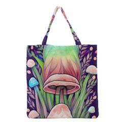 Tiny Forest Mushrooms Grocery Tote Bag by GardenOfOphir