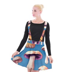 Cozy Forest Mushrooms Suspender Skater Skirt by GardenOfOphir