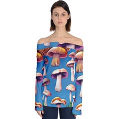 Cozy Forest Mushrooms Off Shoulder Long Sleeve Top by GardenOfOphir