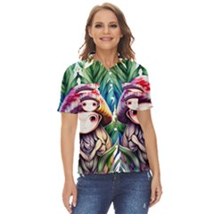Fantasy Mushroom Forest Women s Short Sleeve Double Pocket Shirt
