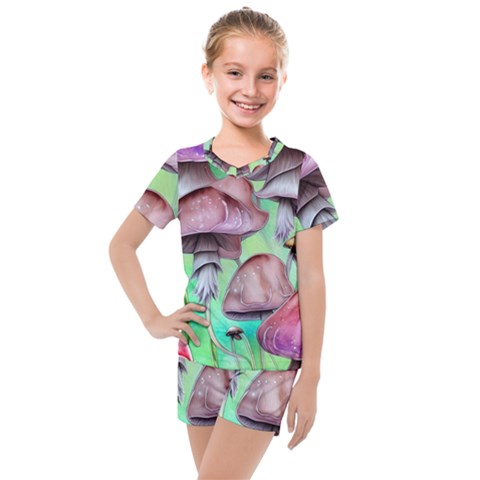 Historical Mushroom Forest Kids  Mesh Tee And Shorts Set by GardenOfOphir