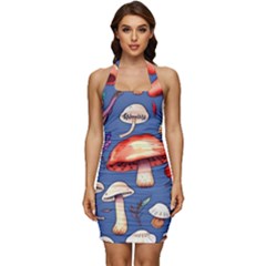 Nature s Own Wooden Mushroom Sleeveless Wide Square Neckline Ruched Bodycon Dress by GardenOfOphir