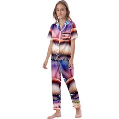 Forestcore Mushroom Kids  Satin Short Sleeve Pajamas Set by GardenOfOphir