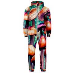 Witchy Mushrooms In The Woods Hooded Jumpsuit (men) by GardenOfOphir