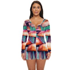 Witchy Mushrooms In The Woods Long Sleeve Boyleg Swimsuit