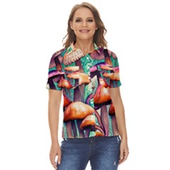 Witchy Mushrooms In The Woods Women s Short Sleeve Double Pocket Shirt