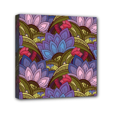 Purple Red And Green Flowers Digital Wallpaper Patterns Ornament Mini Canvas 6  X 6  (stretched) by Jancukart