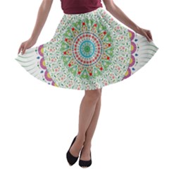 Flower Abstract Floral Hand Ornament Hand Drawn Mandala A-line Skater Skirt by Jancukart