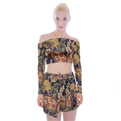 Leaves Flowers Background Texture Paisley Off Shoulder Top With Mini Skirt Set