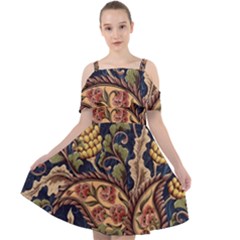 Leaves Flowers Background Texture Paisley Cut Out Shoulders Chiffon Dress