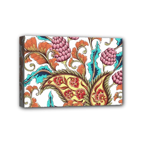 Flowers Pattern Texture White Background Paisley Mini Canvas 6  X 4  (stretched) by Jancukart