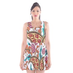 Flowers Pattern Texture White Background Paisley Scoop Neck Skater Dress
