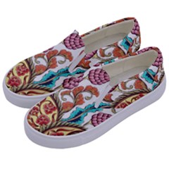 Flowers Pattern Texture White Background Paisley Kids  Canvas Slip Ons by Jancukart
