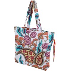 Flowers Pattern Texture White Background Paisley Drawstring Tote Bag