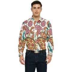 Flowers Pattern Texture White Background Paisley Men s Long Sleeve Pocket Shirt  by Jancukart