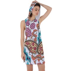 Flowers Pattern Texture White Background Paisley Racer Back Hoodie Dress