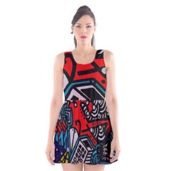 Multicolored Doodle Art Street Art Scoop Neck Skater Dress by Jancukart