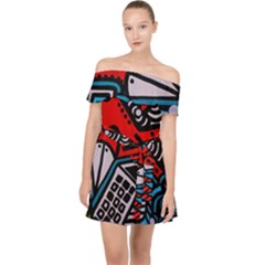 Multicolored Doodle Art Street Art Off Shoulder Chiffon Dress