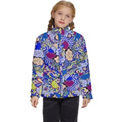 Blue Yellow Background Pattern Vector Texture Paisley Kids  Puffer Bubble Jacket Coat